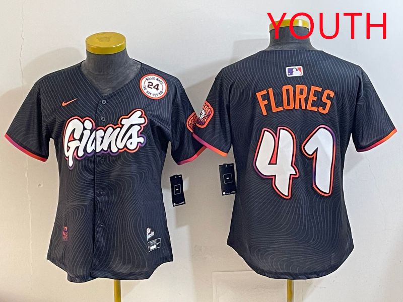 Youth San Francisco Giants #41 Flores Black Joint Name 2025 Nike MLB Jersey style 10->youth mlb jersey->Youth Jersey